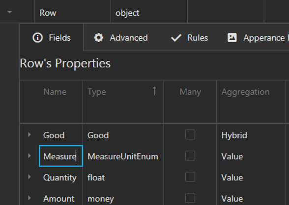 Row with measure enum